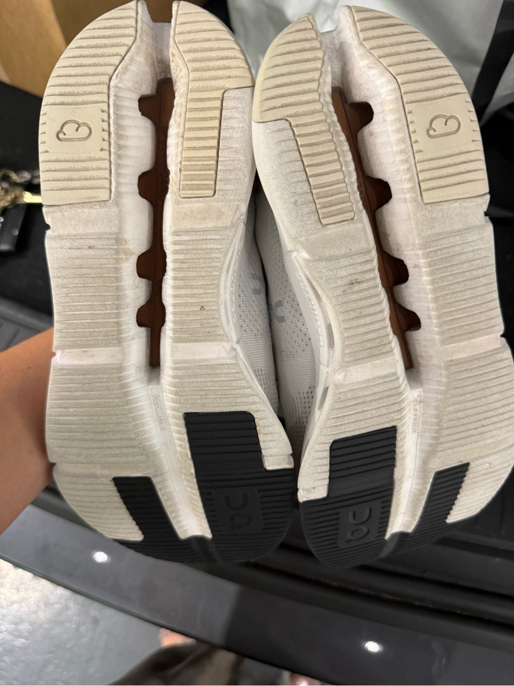 On Running White Sneakers with Tan Accents - Picture 3 of 4